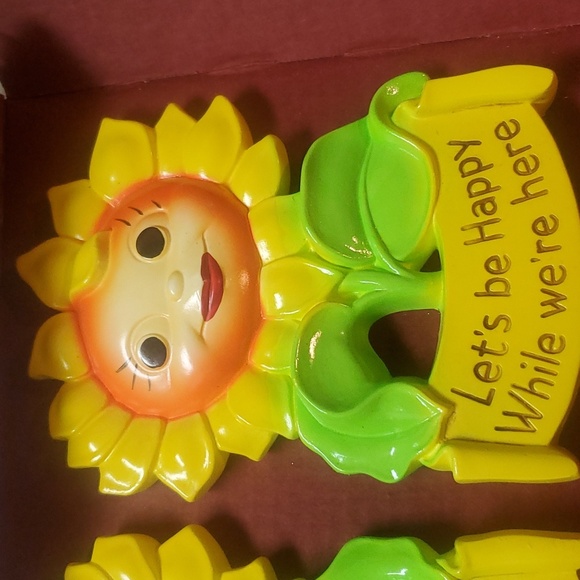 Vintage 1970s chalkware Sunflower pot holder hangers wall art - Picture 9 of 10